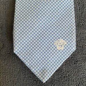 Versace Men’s Tie - Light Blue - 100% Silk - Made in Italy